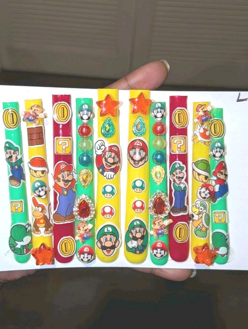 Bright Custom Super Mario Multicolor Decorative 6Xl Press On Nails Sz Large